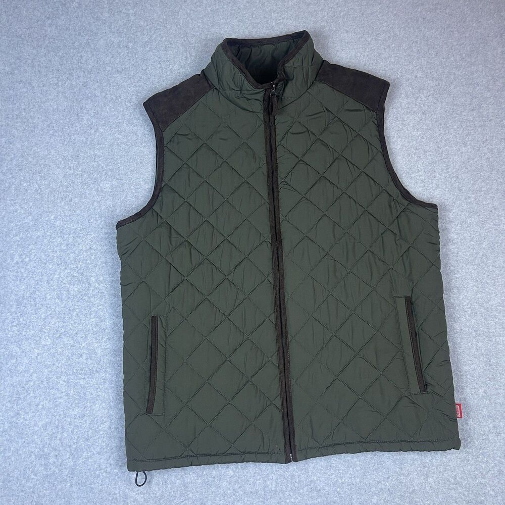 XL Coleman Quilted Vest Men Large Green Puffer Full Zip Hiking Outdoor